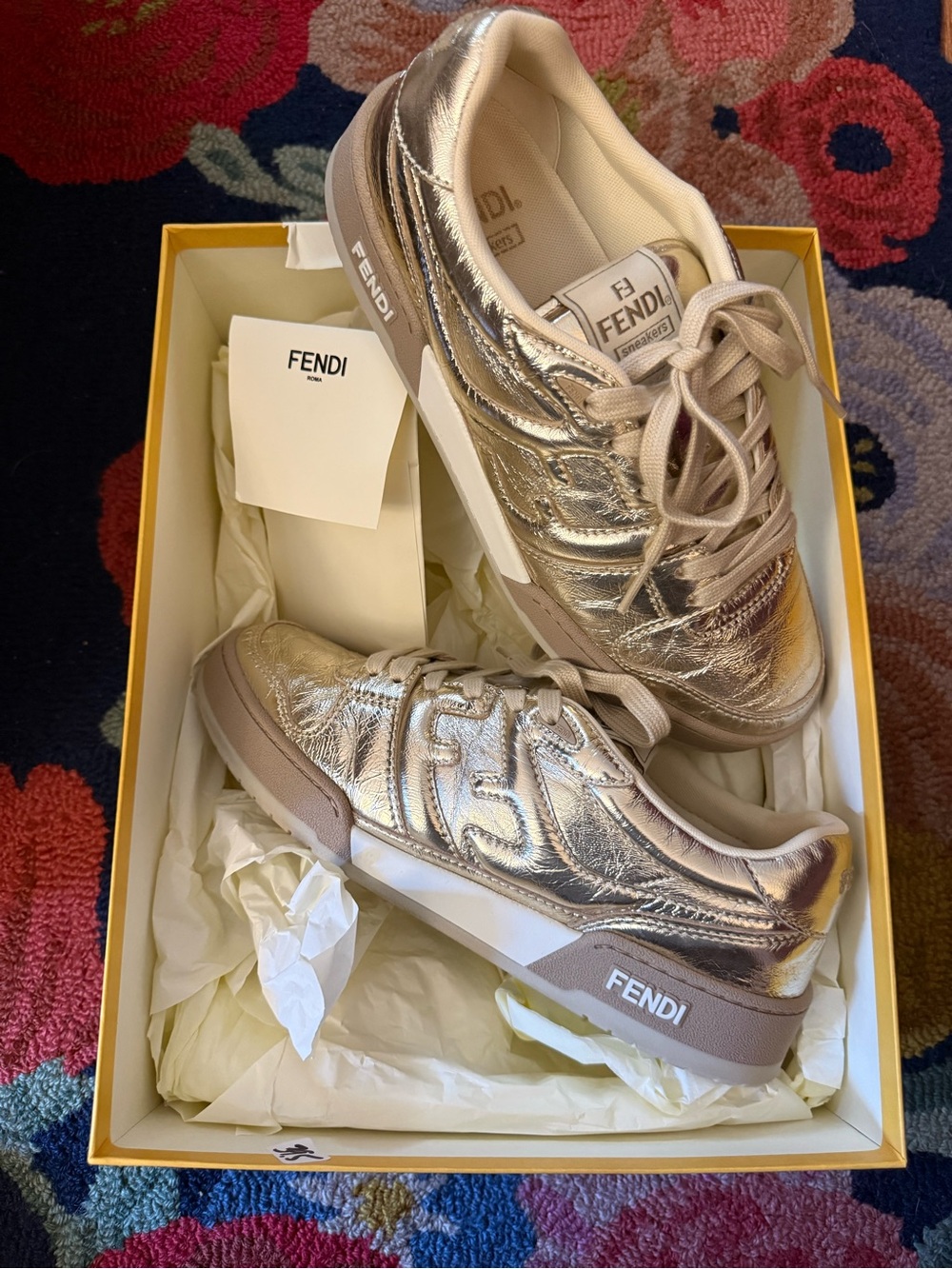 Fendi Match Gold Leather Nappa Sneakers - Picture 2 of 11